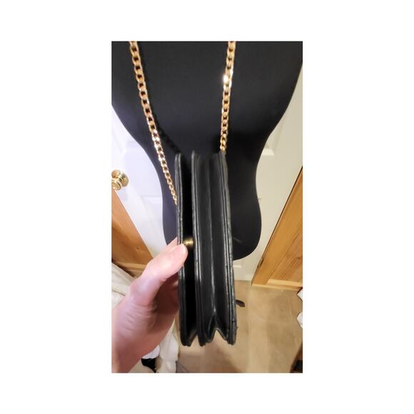 BeBe Crossbody purse, black, long gold color strap, divided sections. - Picture 7 of 13